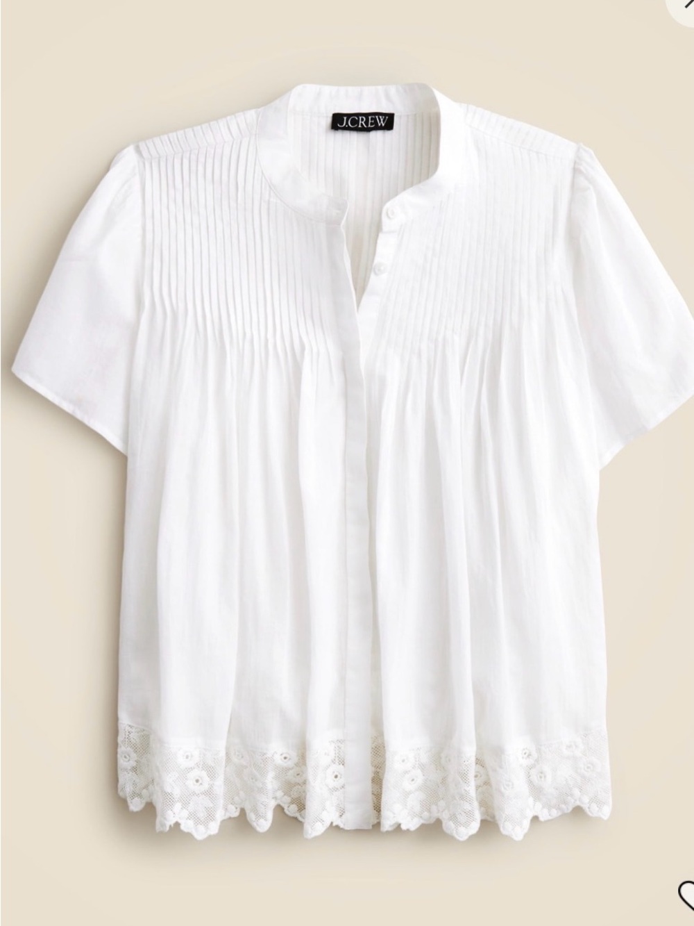 J. Crew White Lace Pintuck Blouse in Cotton Voile